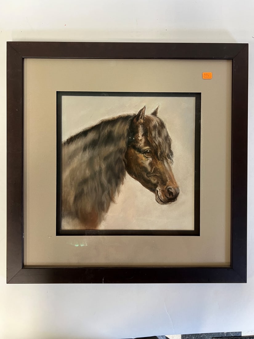 Pastel. Horse's Head Gallery Framed: Gallery double matted and framed. 19" H x 19"W
