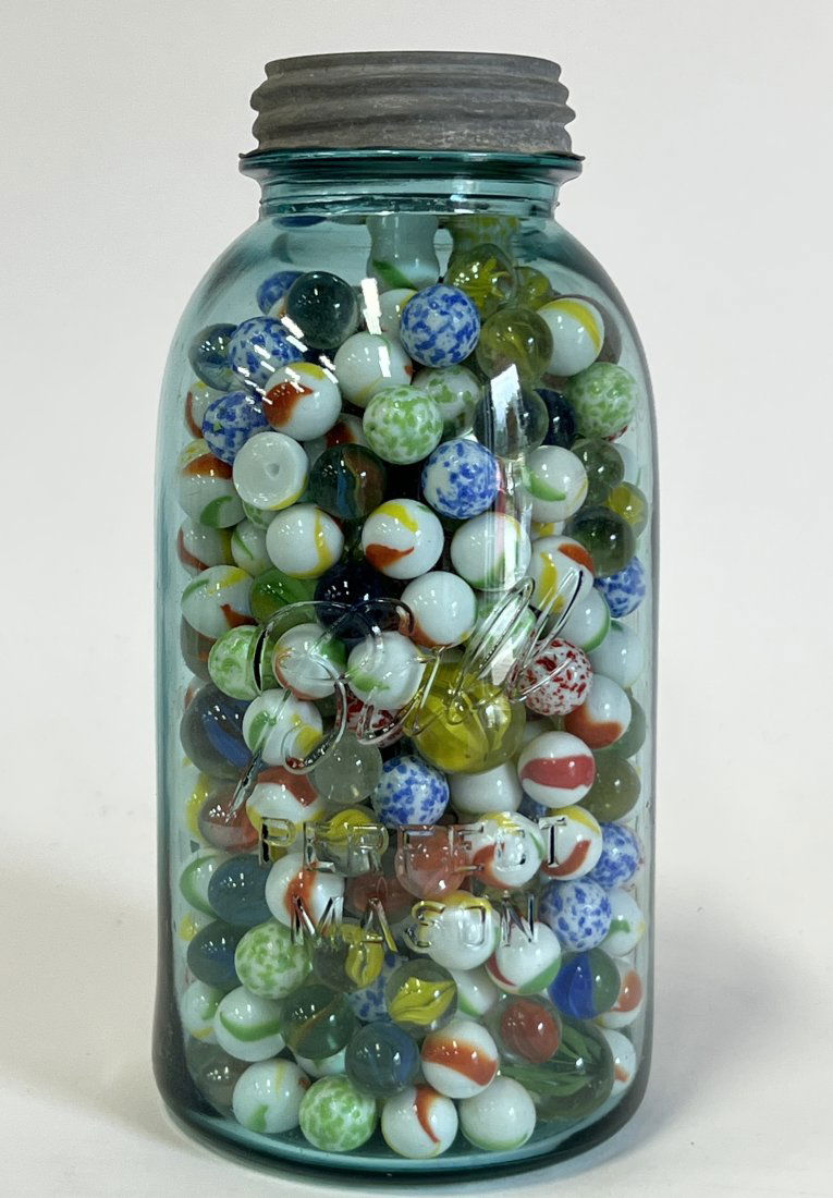 Quart Jar Filled with Vintage Marbles (1 of 1)