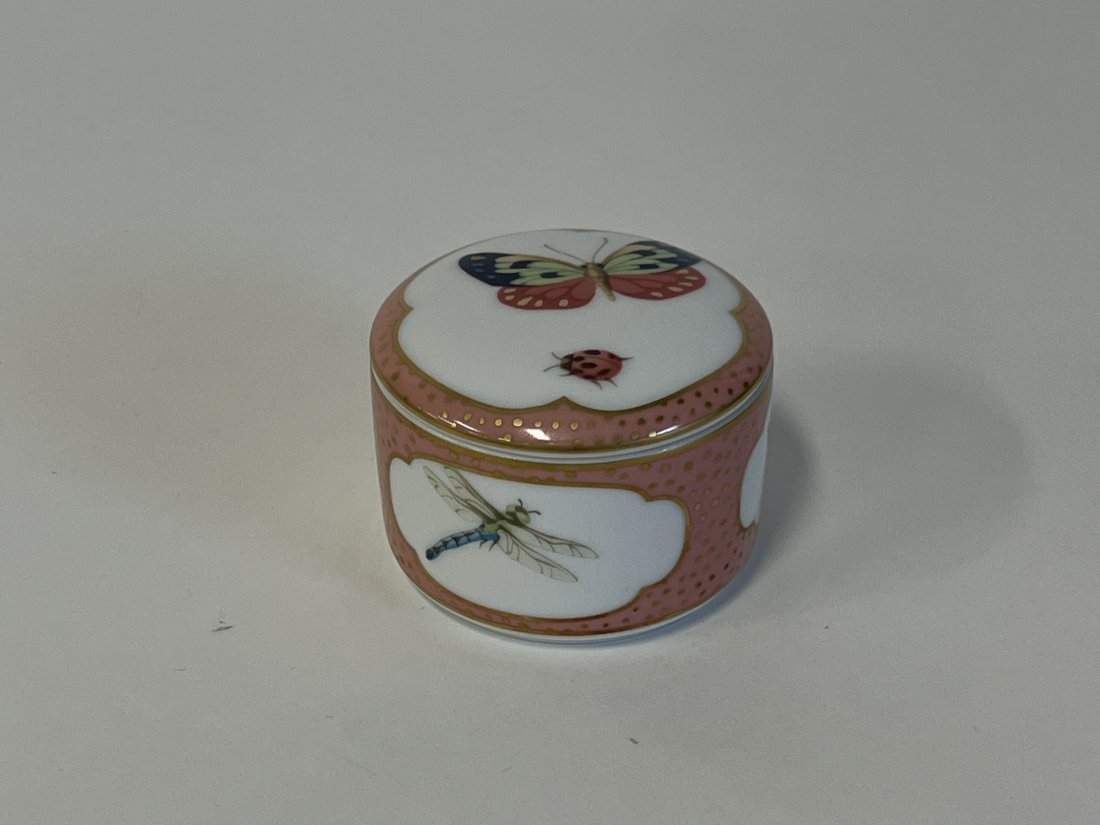 Tiffany & Co. Limoges Decorated Butterly Box: Marked Tiffany & Co. Made in France Limoges at the underside. 2 3/4"W and 2" H.