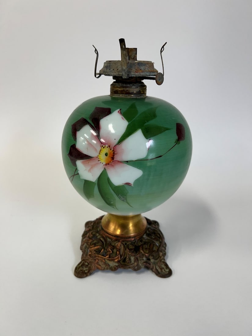 Fostoria Gone with the Wind Lamp Base: Decorated with dogwood., Mars pattern. C. 1904. 10 3/4"H