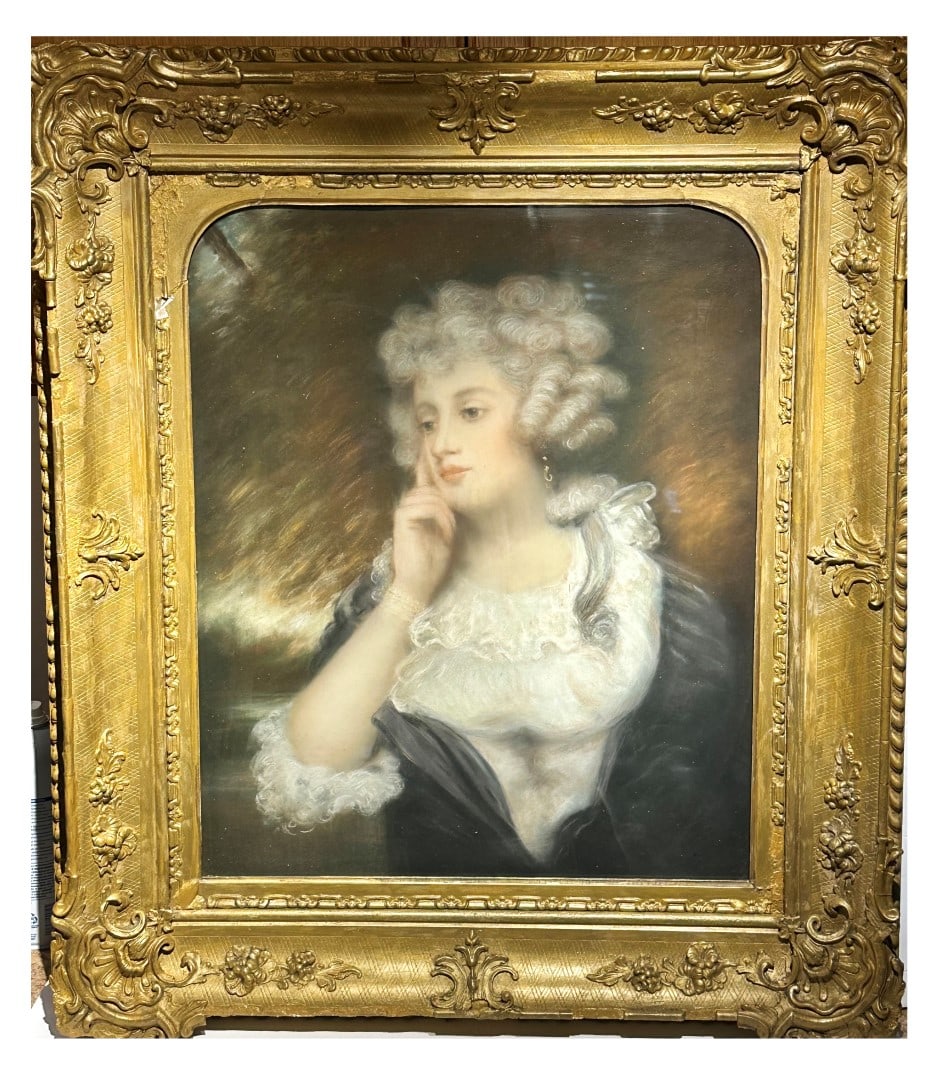 Thomas Gainsborough(School of) English Pastel Portrait of a Woman: Thomas Gainsborough (1727 - 1788) pastel on paper. Portrait of an Aristocratic Woman. School of Thomas Gainsborough. Impressed with paper manufacturer's stamp on reverse, Lechertier Barbe, Ltd 95 Jerm