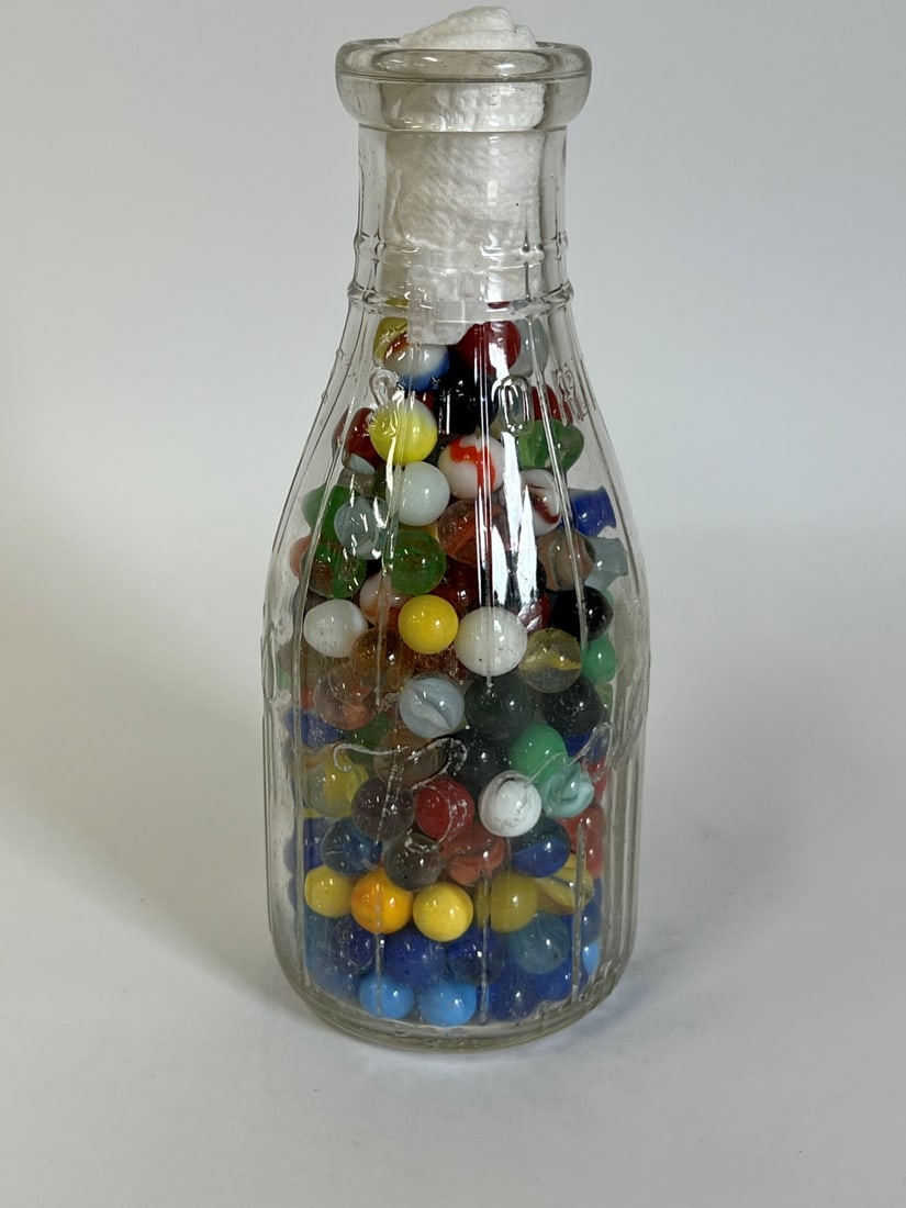 Borden's Milk Bottle Filled w/Antique Marlbles. (1 of 2)