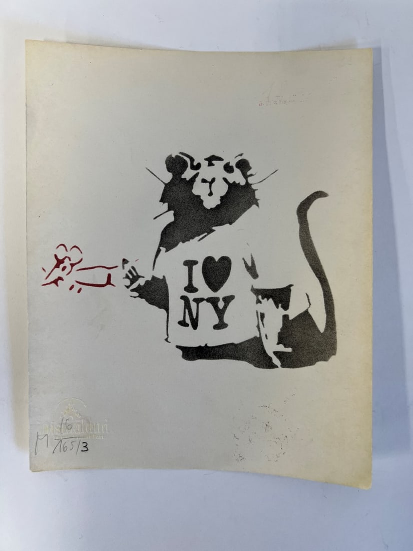 Banksy Lithograph: I Love New York. With a Disneyland stamp lower left and numbered 165/3 8 1/2"H x 6 3/4"W
