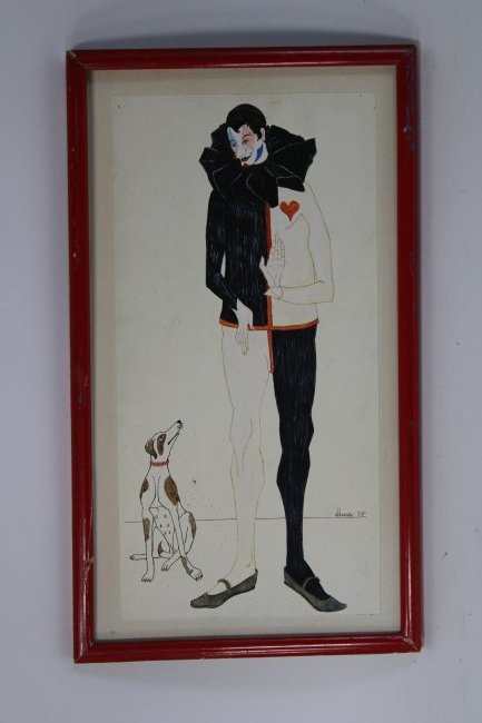 Barnes. Signed Paste. Clown with Dog: Om paper.15 1/4" x 9"