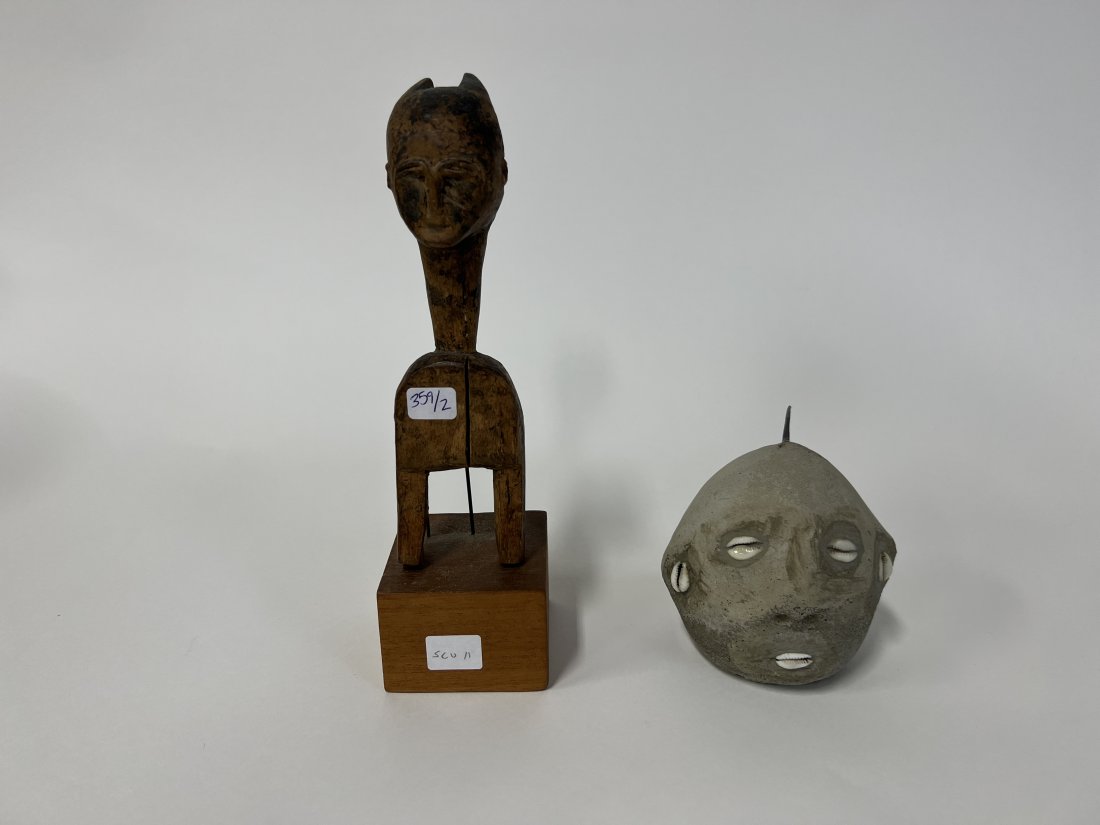 African Wood Carving & Stone Head. Shell Decoraton (1 of 5)