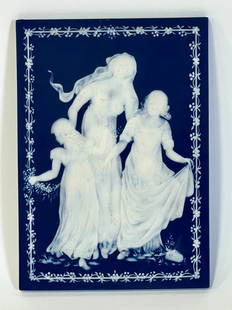 Mettlach Villeroy & Bach Blue and White Plaque: Limited Edition. Castle Mark. Marked Mettlach. Germany 8 1/4'h and 5 7/8"W