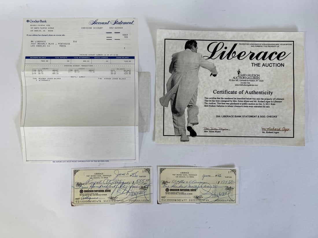 Liberace Signed Checks & Bank Statements Authenticated (1 of 4)