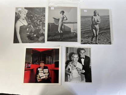 Collectible Photographs inc. Marilyn Monroe (5): Three Marilyn Monroe photographs, all on cardboard; an original Betty Grable photo with large backstamp for World Side Photos and an original Harry Benson color photograph of Donald Trump in Atlantic