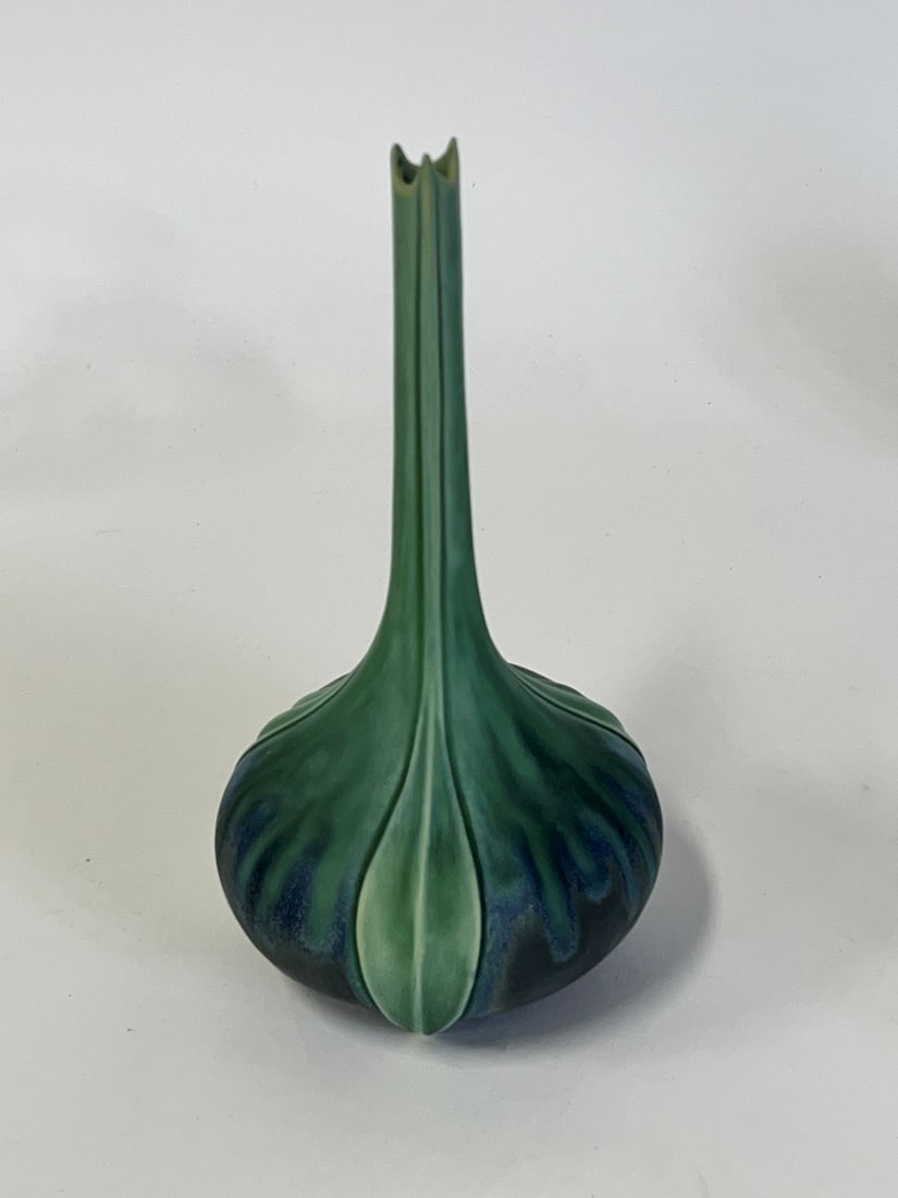 Pottery Vase in the Manner of Fulper: Signed at the underside. Initials BC are distinguished but longer name indiscernible. 8 3/4"H