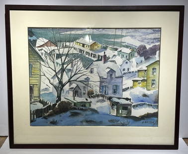 Henry Gasser; American Watercolor Winter Harbor Signed: Henry Martin Gasser(1901-1981) watercolor on paper. Winter Harbor. Signed lower right; 15.25in. x 20in.(image), 22in. x 26.5in.(framed)
