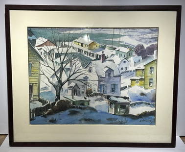 Henry Gasser; American Watercolor Winter Harbor Signed: Henry Martin Gasser(1901-1981) watercolor on paper. Winter Harbor. Signed lower right; 15.25in. x 20in.(image), 22in. x 26.5in.(framed)