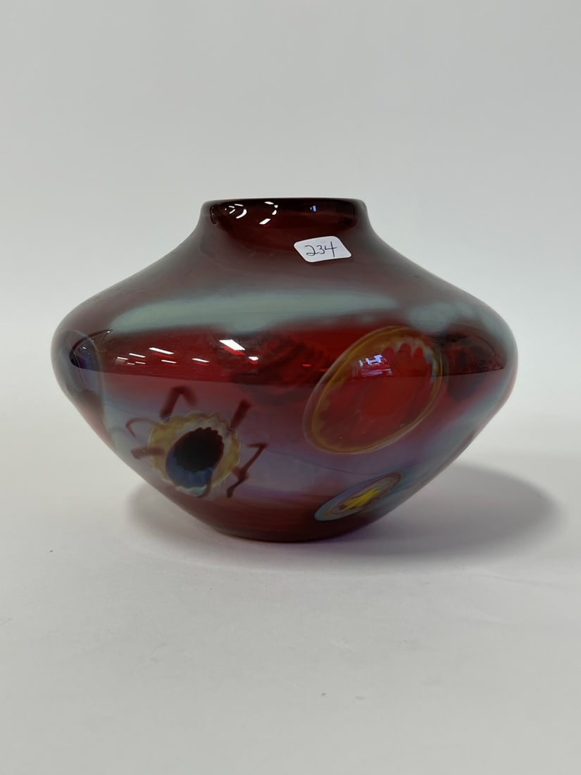 Elocie Holmes Art Glass Vase. Signed and Dated. (1 of 4)