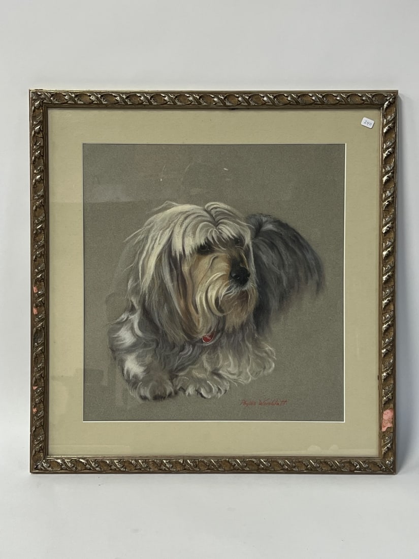 Phyllis Weisblatt. Pastel. Dog. Framed: Signed lower right. 24 3/4"H x 23 3/4"W