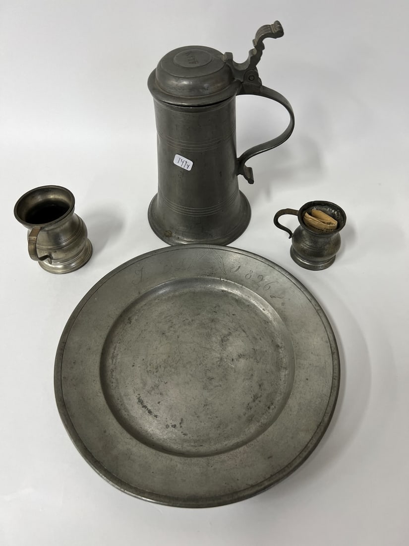 Pewter Lot Inc. Rare Geo. IV Quarter Pint or Gill Measure,: Pewter Lot Inc. Rare Geo. IV Quarter Pint or Gill Measure, This size is also known as the Noggin or Quartern. In old English Taverns, this was used by Mine Host to measure and pour wine or spirits. Ma