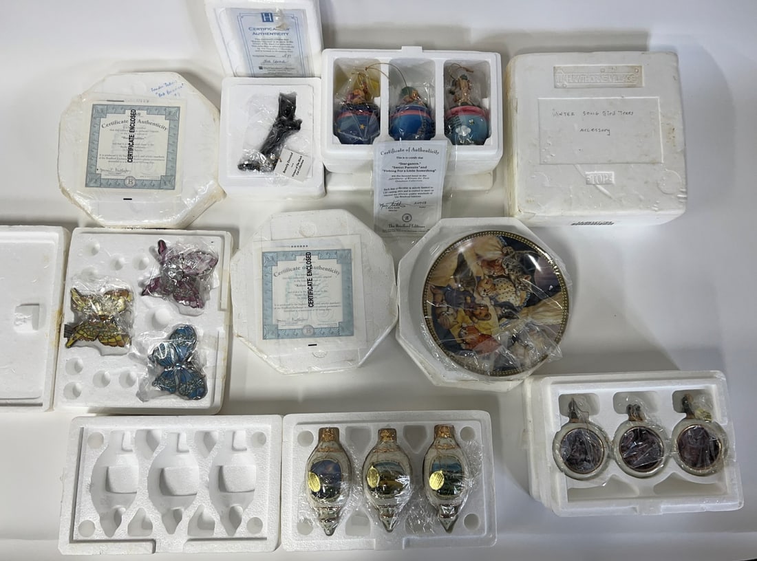 Collector’s Lot of Plates & Figures (9): Bradford Editions (2). In original boxes with certificate of Authenticity. (titled as shown on certificate) ' Bradford plates (2) with certificates of authenticity that have entitlements; Hamilton fig