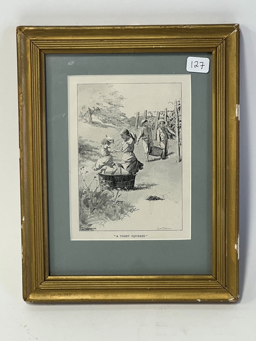 Bush Brown Engraving. "Tight Squeeze": Matted and framed. 21 1/2"H x 17 1/2"W
