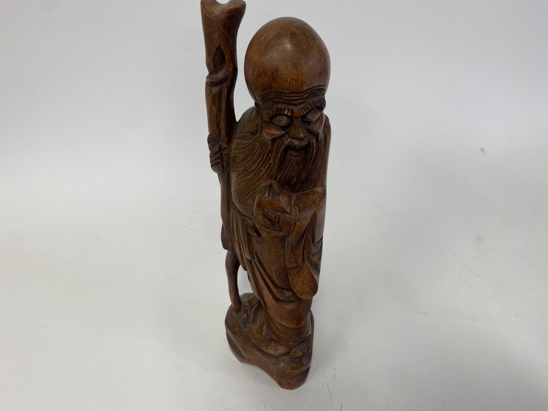 Oriental Carved Wooden Figure of an Elder: 12"H