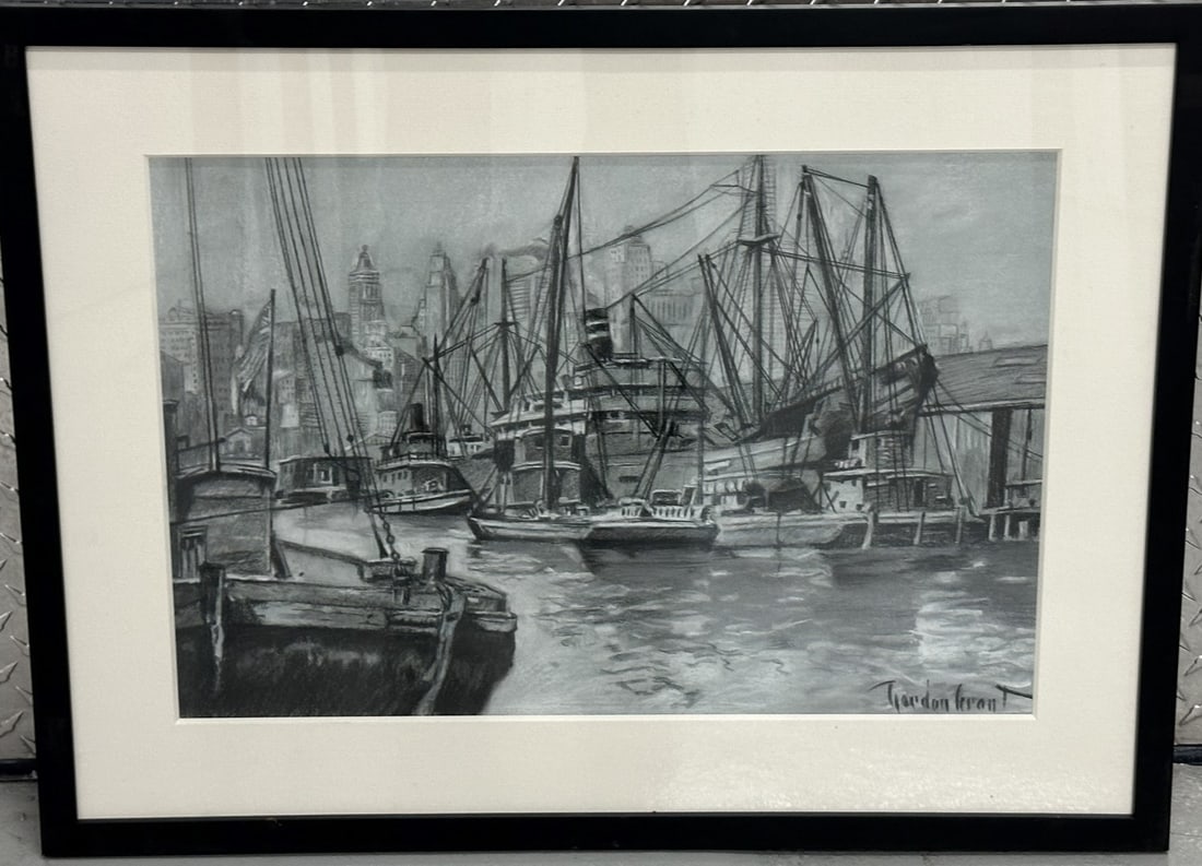 Gordon Grant; American Pastel New York Harbor Signed: Pastel on paper. New York Harbor. Signed l.r.;
