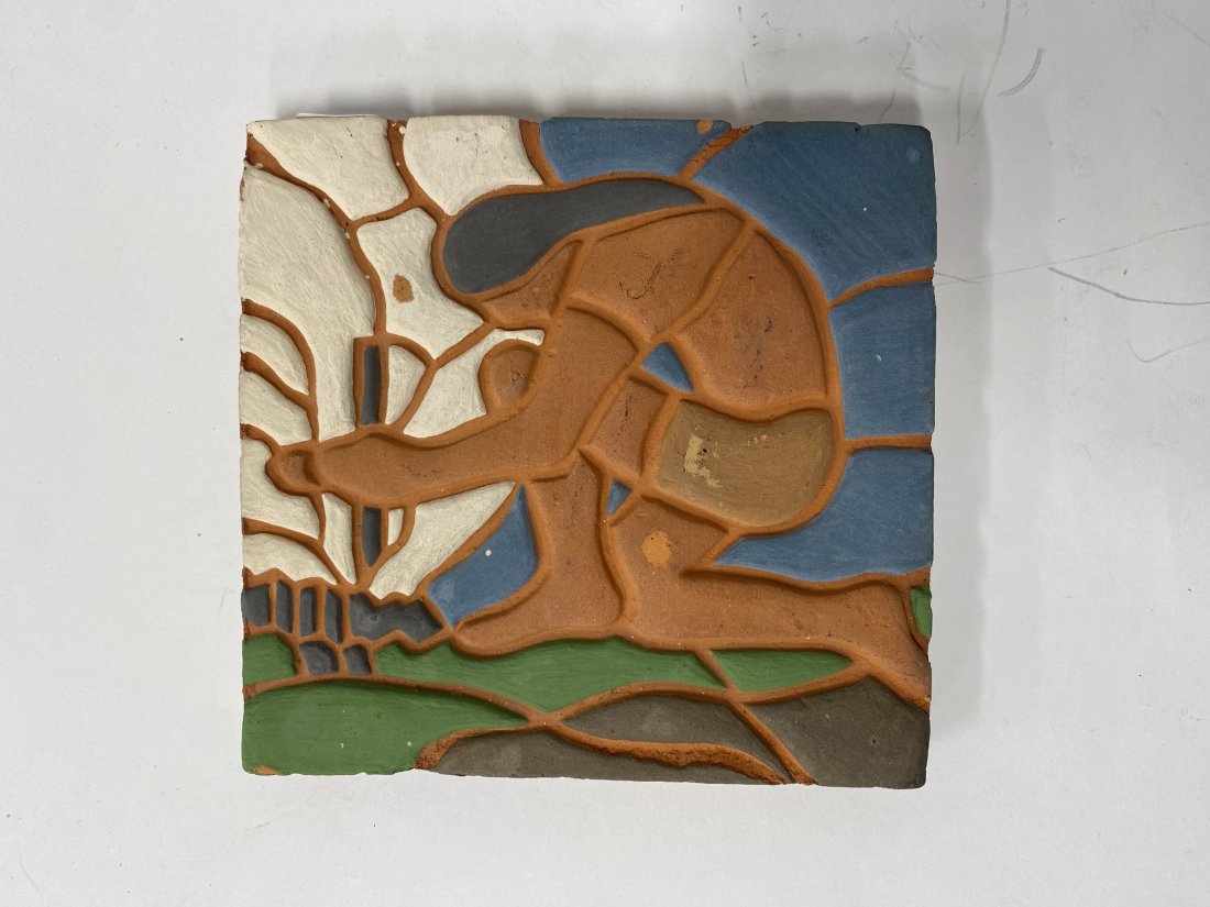 American Indian Red Clay Tile: Markings at the underside indiscernibly 5 3/4" square.