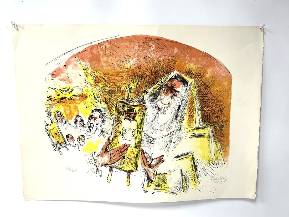 Chaim Gross; Original Lithograph Signed: Color lithograph. In Front of the Ark. pencil signed and numbered 180/200; 19in. X 25.75in.(overall)