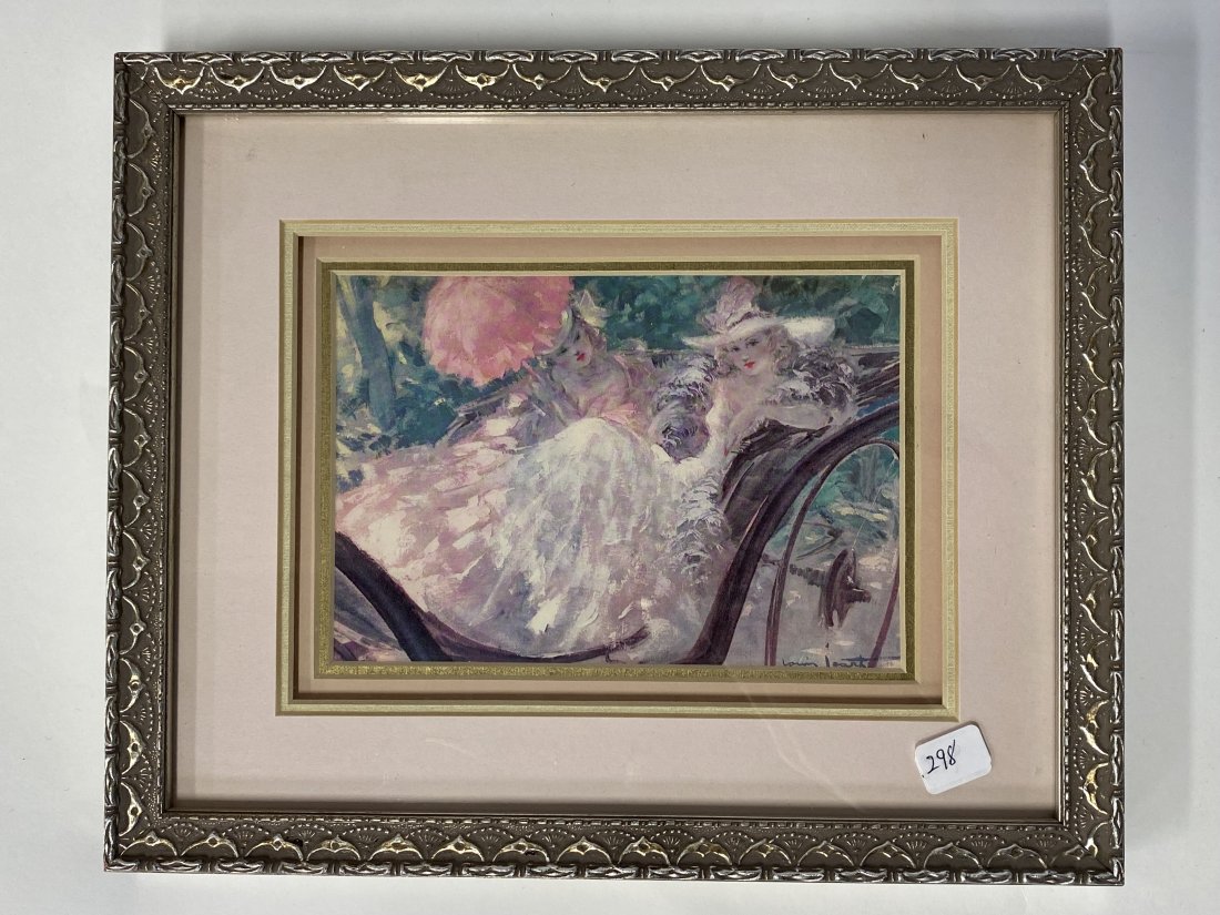 Louis Icart Etching Sgd. in the Plate: Signed lower right in the plate, Louis Icart. Quadruple gallery mattted and finely framed. 9 1/*: H. x 11"W. Framing label for A Great Picture Show Poughkeepsie, New York at the reverse.