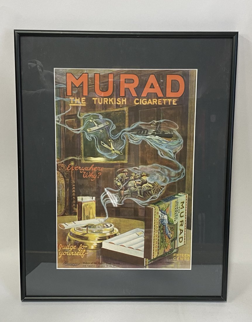 Antique Murad Turkish Cigarettes Poster: S A Nargyros 15 Cent Poster Framed 14 1/2 “ W and 18 1/2”H