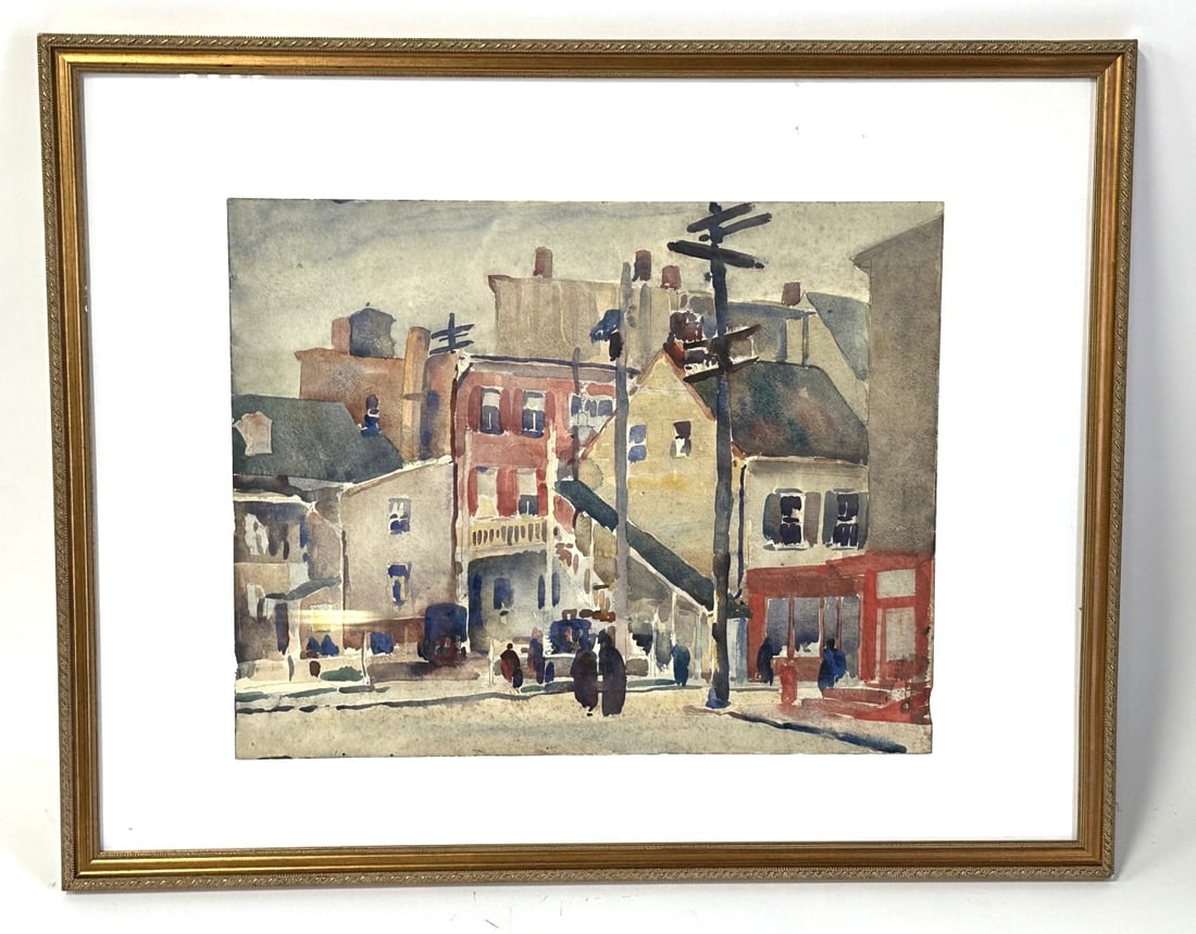 Stuart Davis(attributed to) American Watercolor - Lower Eastside: Stuart Davis(1892-1964)`watercolor on paper. Lower Eastside, NY. Attributed to Stuart Davis; 15.5in. x 19.5in.(image), 23.5in. x 29.5in.(framed)