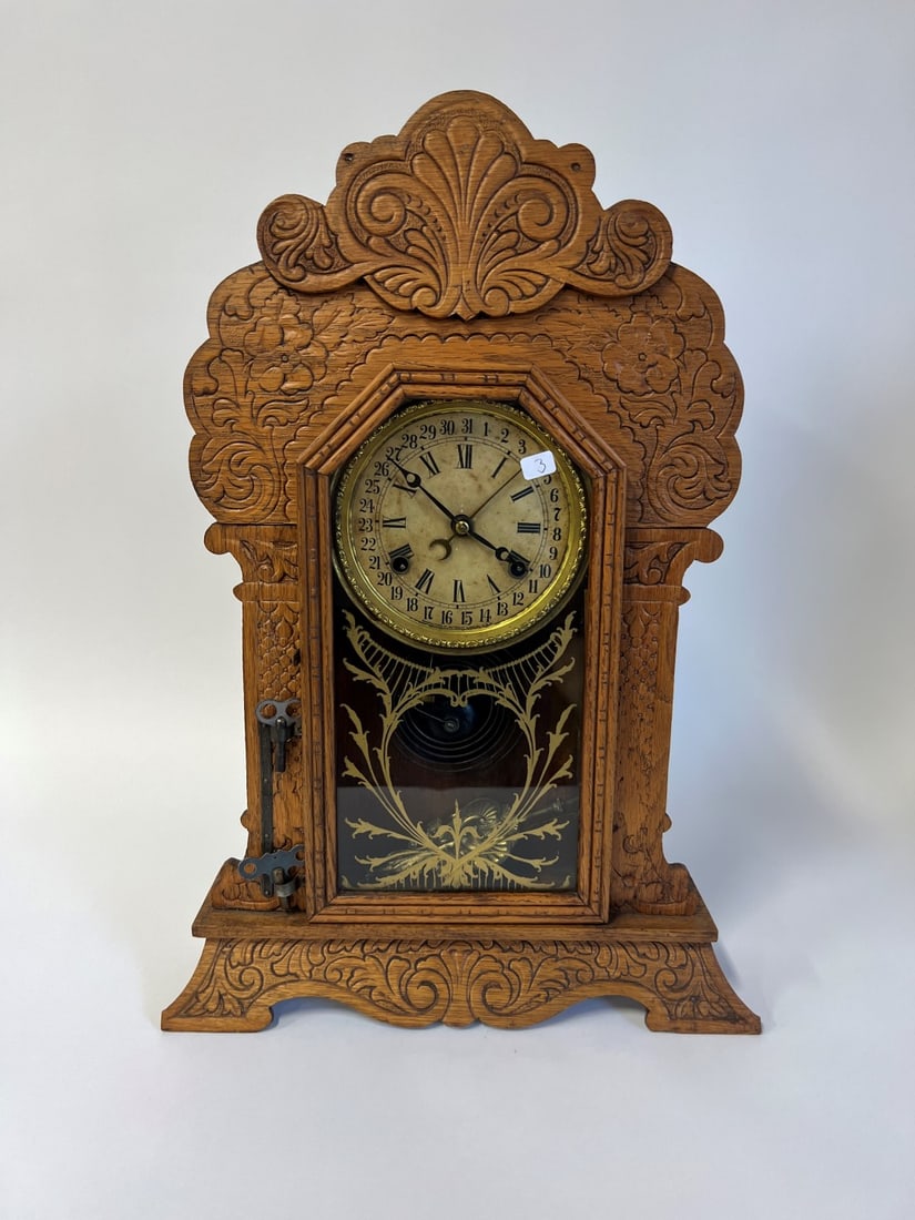 Antique Oak Waterbury Gingerbread Clock (1 of 6)