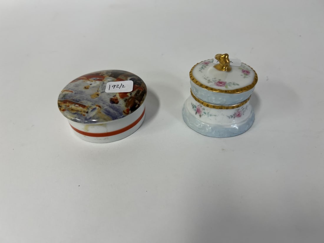 Antique Limoges Boxes (2): Marked at the underside. Limoges France Renoir and Limoges France T & V One with a Renoir "painting" pictured at top. 2 1/2"