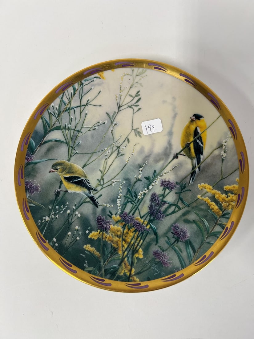 1922 Golden Splendor Lenox Ltd Edition Plate: Catherine McClung Natures Collage Plate Collection; plate number-D7064; 8 1/8" in diameter; gilt trimed