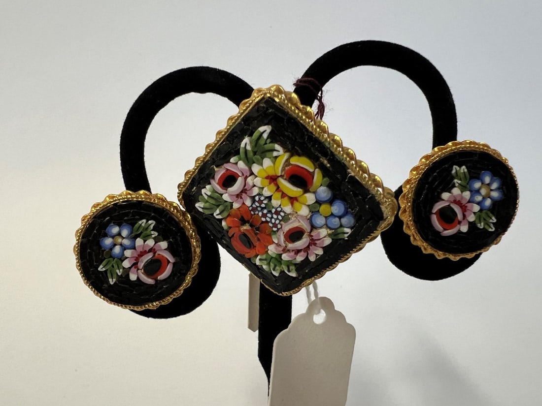 Italian Micro-Mosaic Brooch & Earrrings (1 of 2)