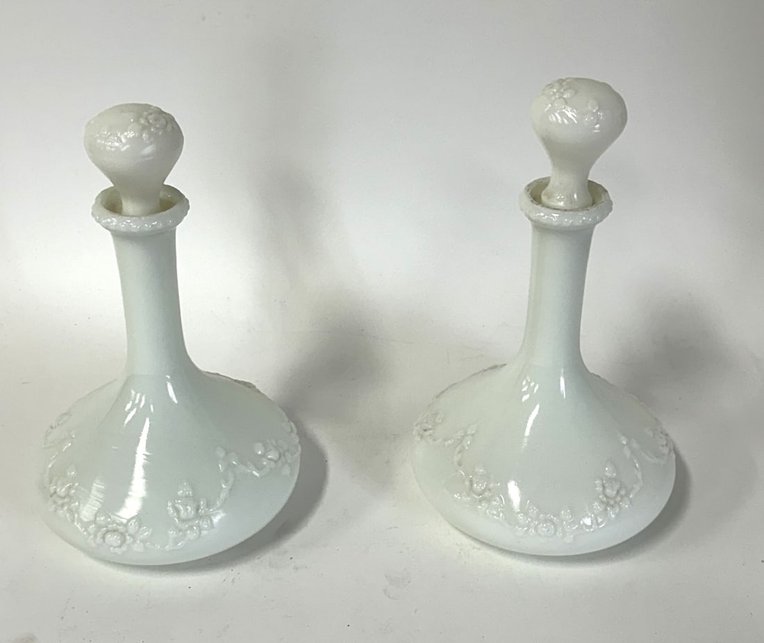 Pair of Victorian Milk Glass Decanters (1 of 4)