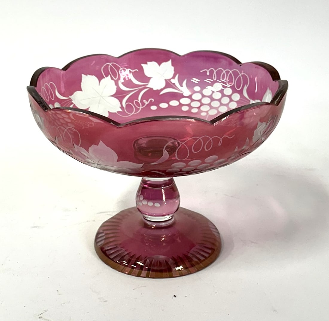 Bohemian Ruby Cut to Clear Glass Fruit Bowl (1 of 4)