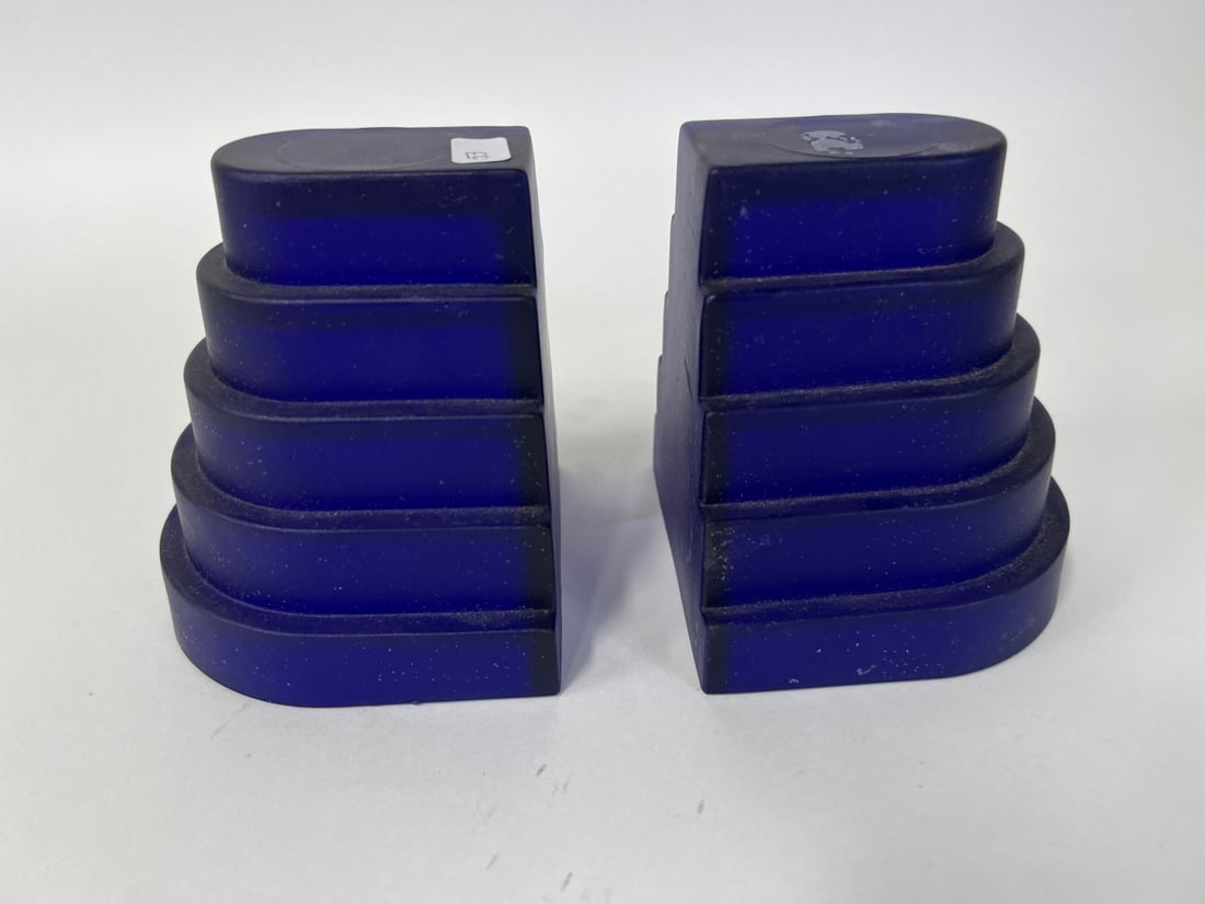 Pr. Cobalt Blue Art Deco Glass Bookends (1 of 3)
