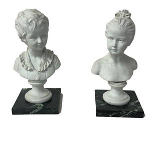Jean-Antoine Houdon (after); Pair of French Bisque Porcelain Busts (1 of 9)