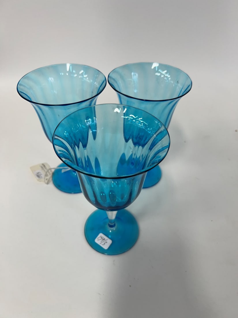 Blue and Clear water goblets (3): Three in the lot. 6"H x 4"D