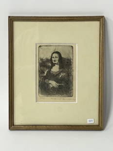 Duchamp, Marcel Lithograph Signed: Duchamp, Marcel. French ( 1887-1968) Signed lithograph of his iconic image of a black and white Mona Lisa with a mustache, numbered XXIV/L. . On heavy weight paper ,nicely matted and framed. 13"H x 10