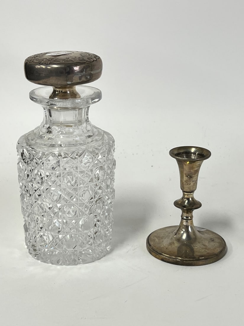 Sterling Silver Candlestick & Sterling Topped Cut Glass Perfume Bottle (2) (1 of 5)