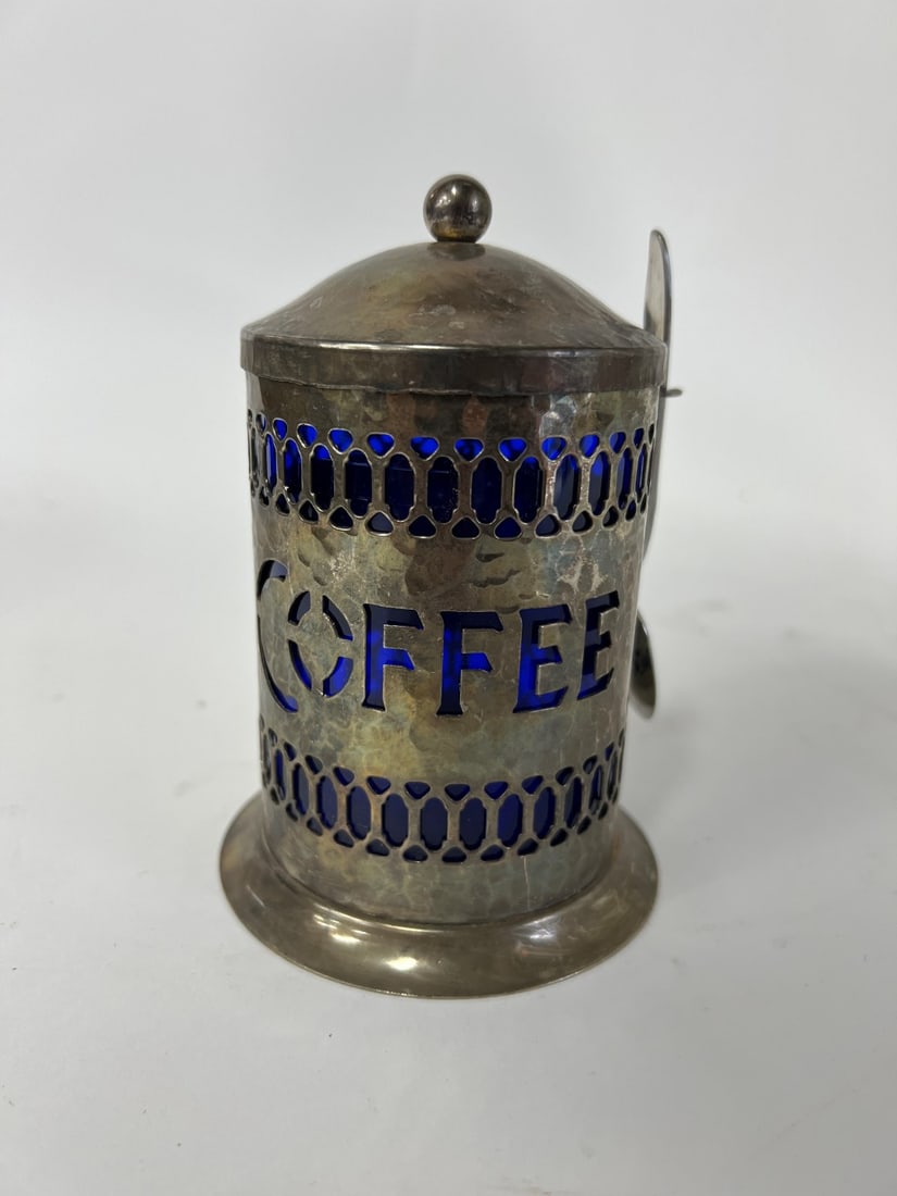 Hand Hammered Silver Plate & Cobalt Coffee Cannister (1 of 4)