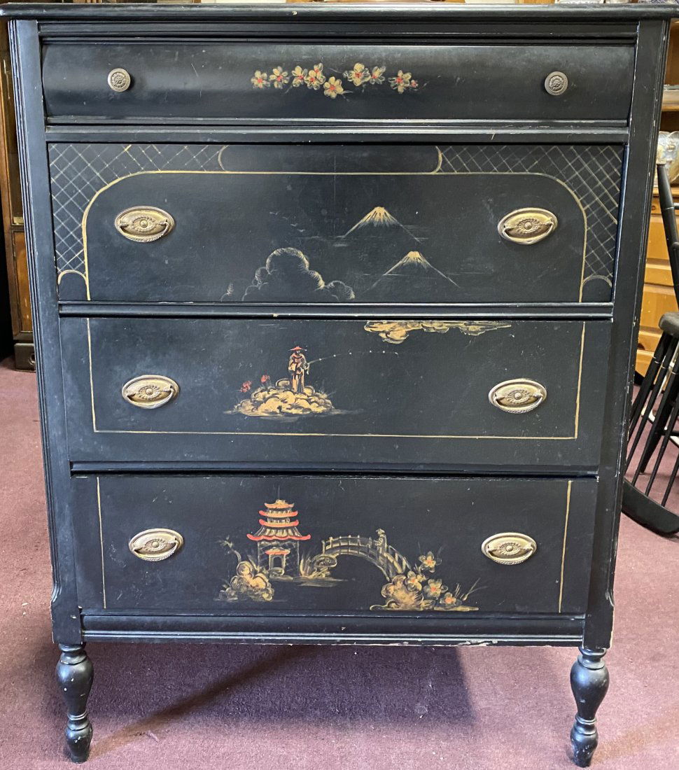 Oriental Gilt Decorated Four Drawer Chest (1 of 3)