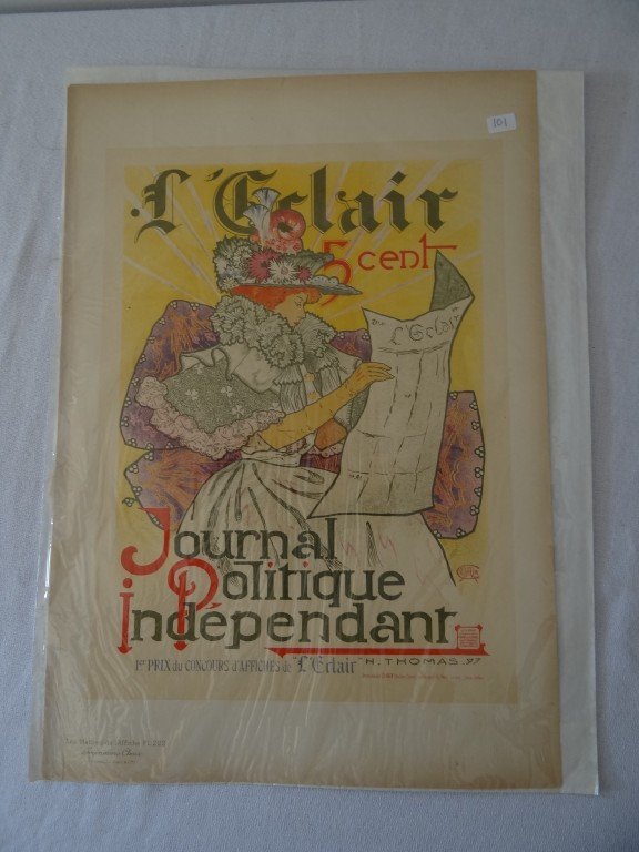 Les Maitres de l'Affiche: Pl. 222 Journal Politique Independent H. Thomas. Poster for politically independent L'Éclair 1897 Paris Chaix 15 5/8" x 11 3/8"
