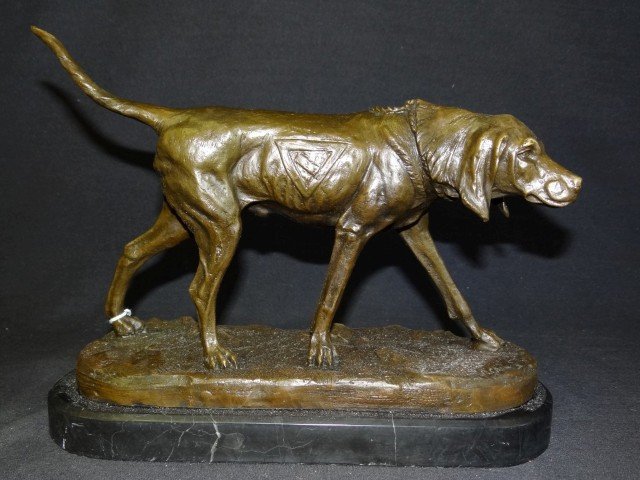 Animalier Bronze, Pointer Sgd. A. Cain: 12"L. 9 1/2"H.