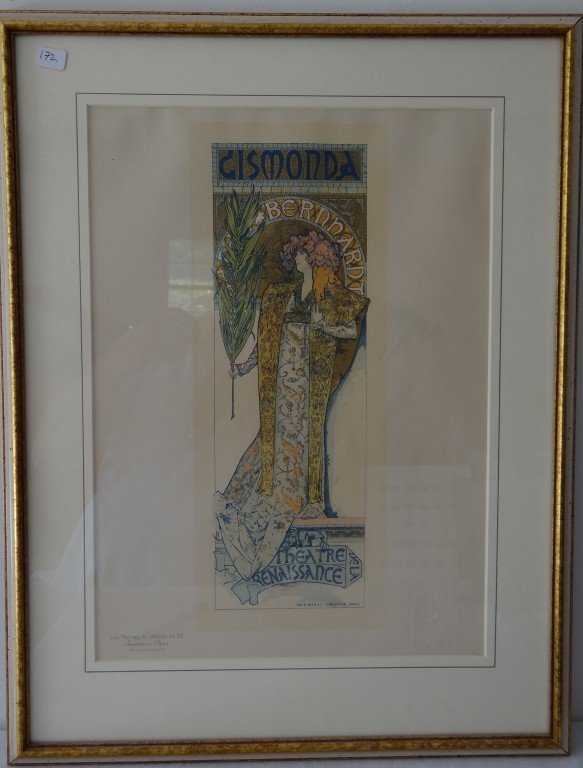 Les Maitres de l'Affiche: Plate 27. Alphonse Mucha for Sarah Bernhardt's appearance in Gismonda 1894 Paris Le Mercier 15 1/2" x 11" Gallery framed
