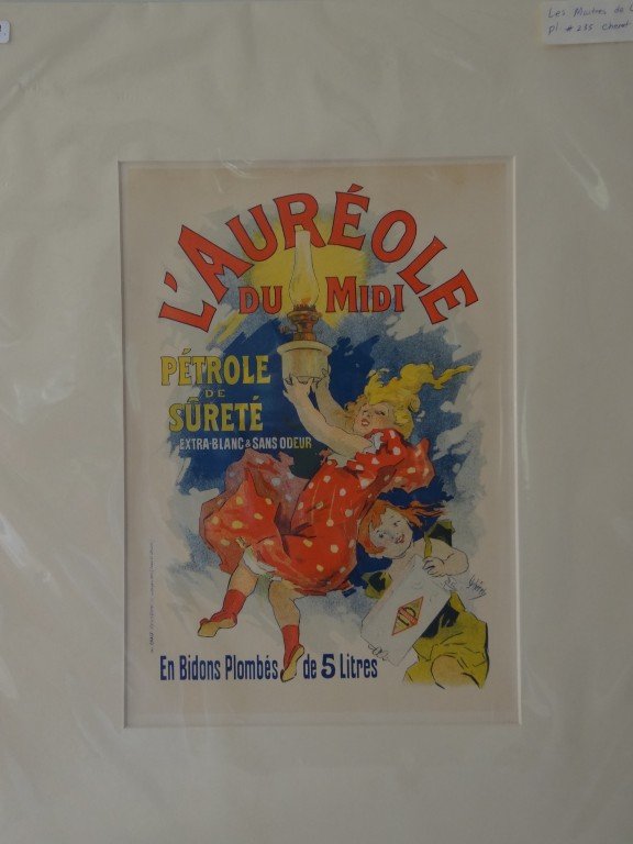 Les Maitres de l'Affiche: Plate 233 Jules Cheret For L'Aureole du Midi " a safety kerosen" 1893 Paris Chaix 13" x 9 1/4" Gallery framed