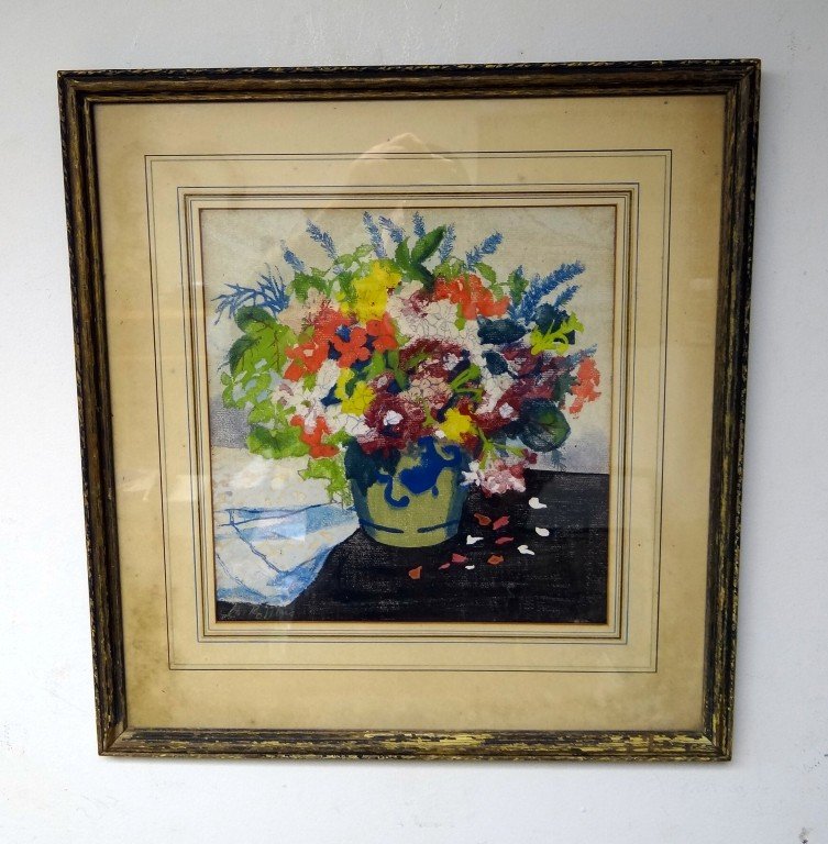 Carl Purlington Rollins; original woodblock signe: Original woodblock print, flowers in a vase signed l.l.; 10.5in. X 10in. Executed circa 1910-1920