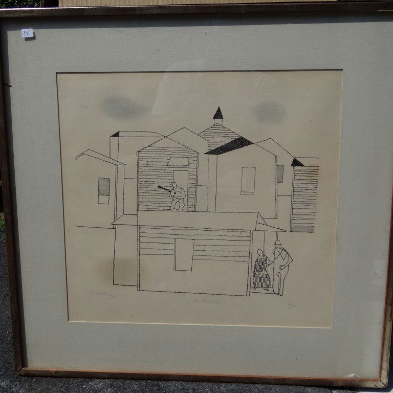 Robert Gwathmey lithograph Signed: Robert Gwathmeylithograph, "A Section: pencil signed and titled. Numbered 4/75. 17" x 18"