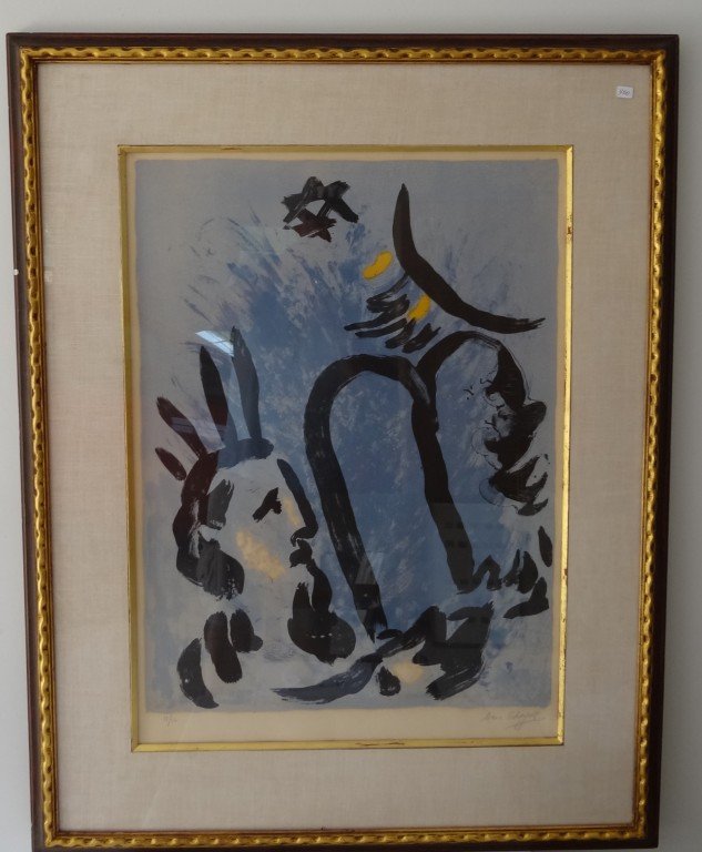 Marc Chagall Lithograph, Moses, Signed: Marc Chagall lithograph, "Moses" pencil signed and numbered 19/50; 28IN. X 20.5IN.