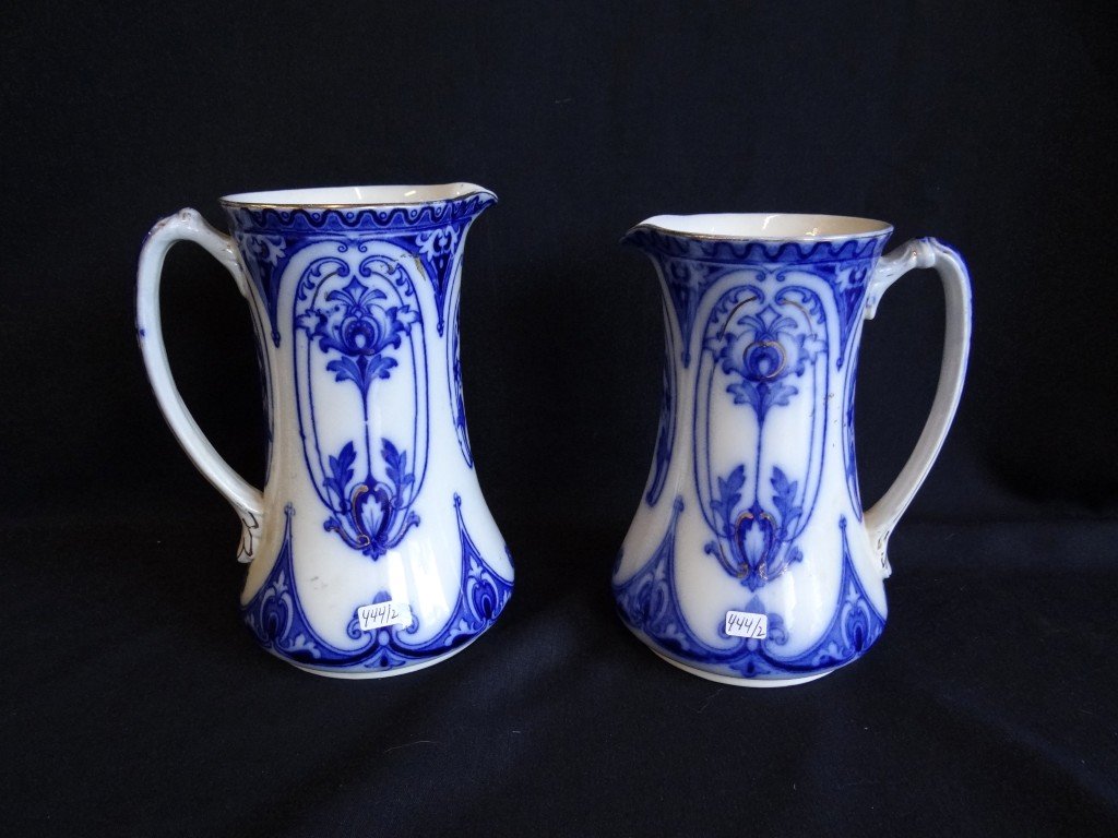 Two English Flo-Blue Pitchers: 7 1/2"H.