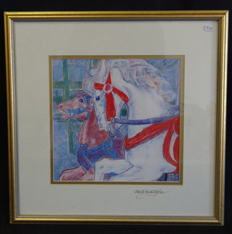 Sara Eyestone; print Carousel Horses signed: Print Carousel Horses, artist signed; 9.75in. X 9.75in.