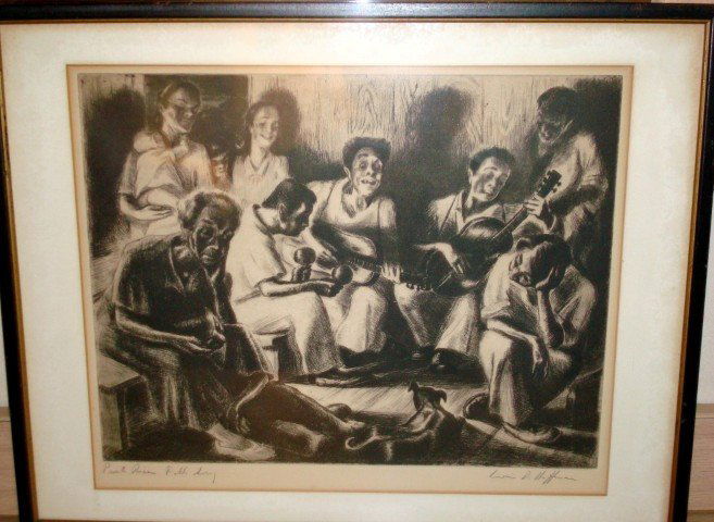 Irwin Hoffman; American etching signed: Drypoint etching, "Puerto Rican Folk Day" pencil signed and titled; 11.75in. X 14.25in(sight size with margins)